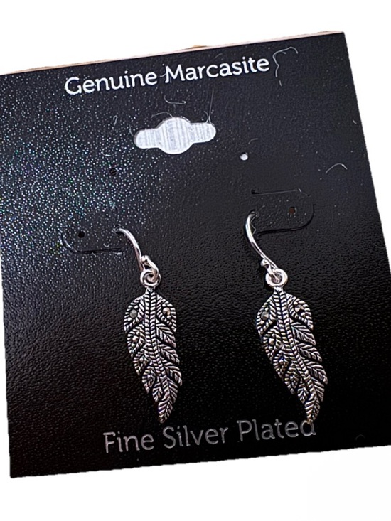 Jewelry - Macys Marcasite Feather earrings Silver Plated NWT